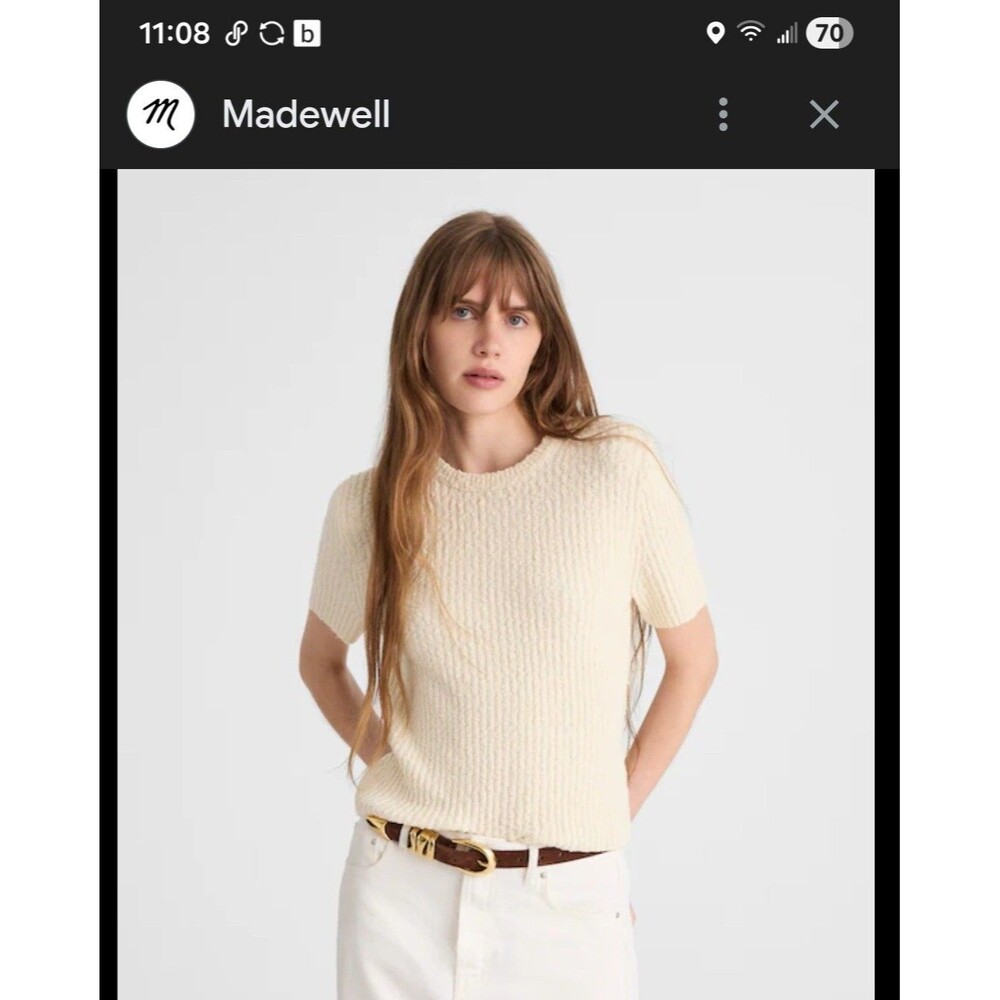 NWT Madewell Bouclé-Knit Crewneck Sweater Tee Cream Sz XXS Retail $75 Minimalist